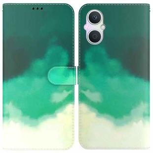 For OPPO A96 5G / Reno7 Z 5G Watercolor Pattern Horizontal Flip Leather Phone Case(Cyan Green)