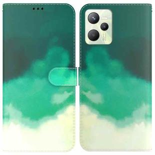 For OPPO Realme C35 Watercolor Pattern Horizontal Flip Leather Phone Case(Cyan Green)