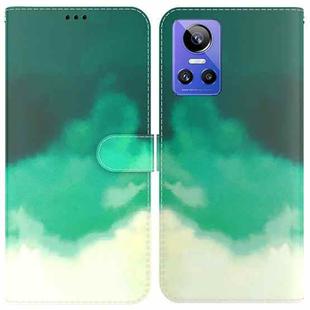 For OPPO Realme GT Neo3 Watercolor Pattern Horizontal Flip Leather Phone Case(Cyan Green)