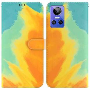 For OPPO Realme GT Neo3 Watercolor Pattern Horizontal Flip Leather Phone Case(Autumn Leaf)