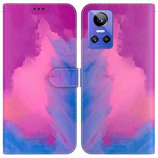 For OPPO Realme GT Neo3 Watercolor Pattern Horizontal Flip Leather Phone Case(Purple Red)
