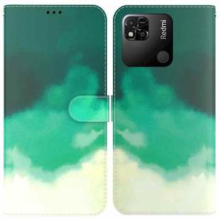 For Xiaomi Redmi 10A Watercolor Pattern Horizontal Flip Leather Phone Case(Cyan Green)