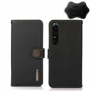 For Sony Xperia 1 IV KHAZNEH Custer Genuine Leather RFID Phone Case(Black)