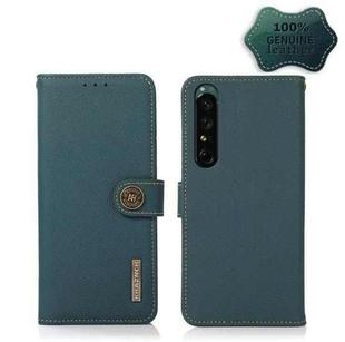 For Sony Xperia 1 IV KHAZNEH Custer Genuine Leather RFID Phone Case(Green)