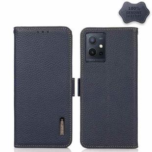 For vivo Y75 5G KHAZNEH Side-Magnetic Litchi Genuine Leather RFID Phone Case(Blue)