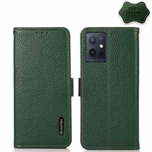 For vivo Y75 5G KHAZNEH Side-Magnetic Litchi Genuine Leather RFID Phone Case(Green)