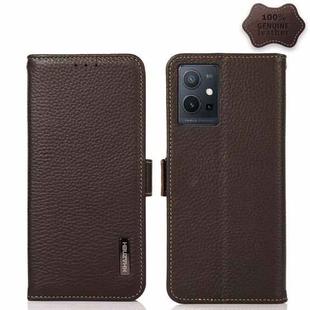 For vivo Y75 5G KHAZNEH Side-Magnetic Litchi Genuine Leather RFID Phone Case(Brown)