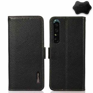 For Sony Xperia 1 IV KHAZNEH Side-Magnetic Litchi Genuine Leather RFID Phone Case(Black)