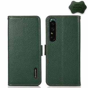 For Sony Xperia 1 IV KHAZNEH Side-Magnetic Litchi Genuine Leather RFID Phone Case(Green)