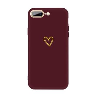 For iPhone 8 Plus / 7 Plus Golden Love-heart Pattern Colorful Frosted TPU Phone Protective Case(Wine Red)