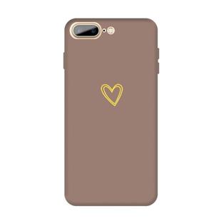 For iPhone 8 Plus / 7 Plus Golden Love-heart Pattern Colorful Frosted TPU Phone Protective Case(Khaki)