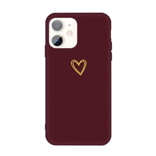 For iPhone 11 Golden Love-heart Pattern Colorful Frosted TPU Phone Protective Case(Wine Red)