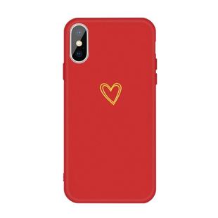 For iPhone X / XS Golden Love-heart Pattern Colorful Frosted TPU Phone Protective Case(Red)