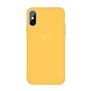 For iPhone X / XS Golden Love-heart Pattern Colorful Frosted TPU Phone Protective Case(Yellow)