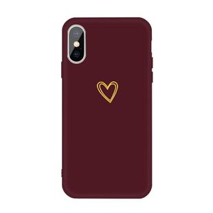 For iPhone X / XS Golden Love-heart Pattern Colorful Frosted TPU Phone Protective Case(Wine Red)