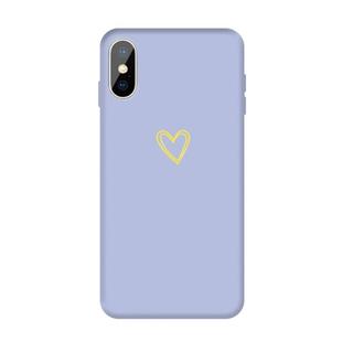For iPhone X / XS Golden Love-heart Pattern Colorful Frosted TPU Phone Protective Case(Light Purple)