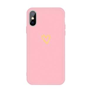 For iPhone XS Max Golden Love-heart Pattern Colorful Frosted TPU Phone Protective Case(Pink)