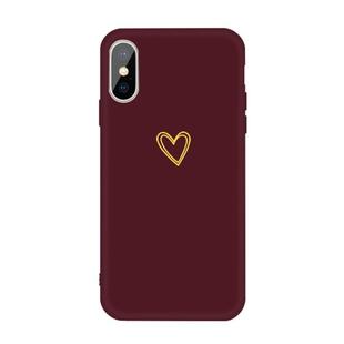 For iPhone XS Max Golden Love-heart Pattern Colorful Frosted TPU Phone Protective Case(Wine Red)