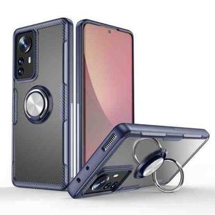 For Xiaomi 12 Pro Transparent TPU + Acrylic Ring Holder Phone Case(Dark Blue + Silver)