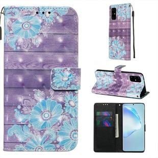 For Galaxy S20+ 3D Painting Horizontal Flip Leather Case with Holder & Card Slot & Wallet & Lanyard(Blue Flower)