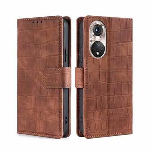 For Honor 50 Pro Skin Feel Crocodile Texture Magnetic Clasp PU Leather Phone Case(Brown)