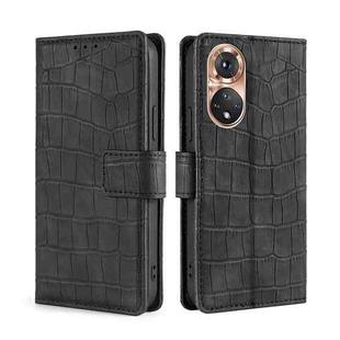 For Honor 50 Skin Feel Crocodile Texture Magnetic Clasp PU Leather Phone Case(Black)