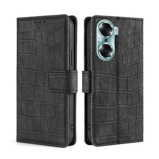 For Honor 60 Skin Feel Crocodile Texture Magnetic Clasp PU Leather Phone Case(Black)