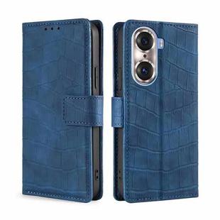 For Honor 60 Pro Skin Feel Crocodile Texture Magnetic Clasp PU Leather Phone Case(Blue)