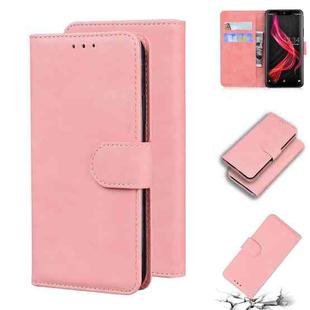 For Sharp Aquos Zero Skin Feel Pure Color Leather Phone Case(Pink)