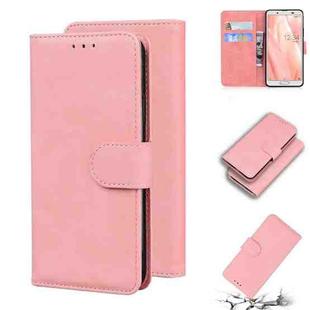 For Sharp Aquos Sense 3 / Sense3 Lite / Sense3 Basic & SHV45 Skin Feel Pure Color Leather Phone Case(Pink)