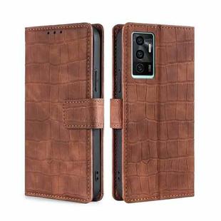 For vivo V23e / S10e Skin Feel Crocodile Texture Magnetic Leather Phone Case(Brown)