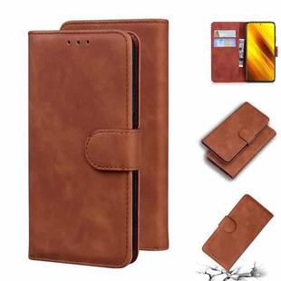 For Xiaomi Poco X3 NFC Skin Feel Pure Color Flip Leather Phone Case(Brown)