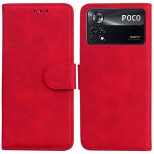 For Xiaomi Poco X4 Pro 5G Skin Feel Pure Color Flip Leather Phone Case(Red)