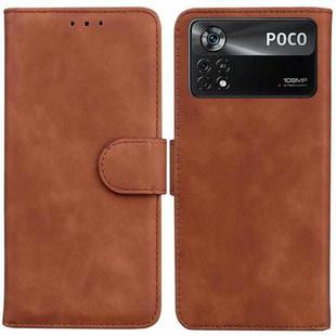For Xiaomi Poco X4 Pro 5G Skin Feel Pure Color Flip Leather Phone Case(Brown)