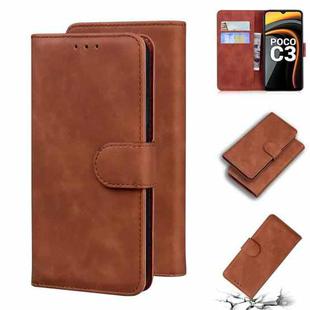 For Xiaomi Poco C3 Skin Feel Pure Color Flip Leather Phone Case(Brown)