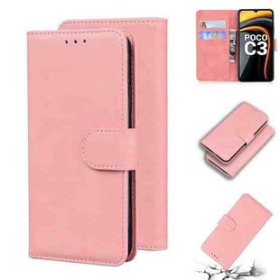 For Xiaomi Poco C3 Skin Feel Pure Color Flip Leather Phone Case(Pink)