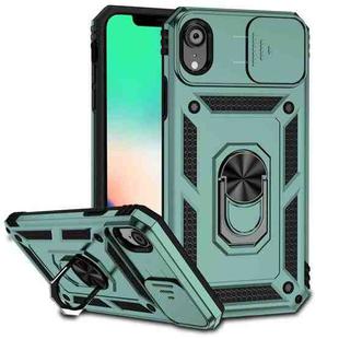 For iPhone XR Sliding Camshield Holder Phone Case(Dark Green)