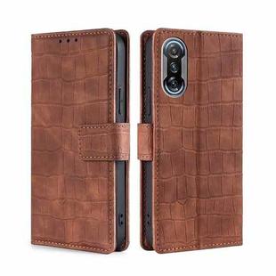 For Xiaomi Redmi K40 Gaming Skin Feel Crocodile Texture Magnetic Leather Phone Case(Brown)