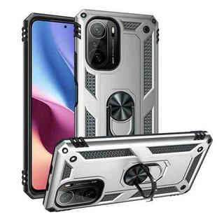 For Xiaomi Poco F3 Shockproof TPU + PC Phone Case with 360 Degree Rotating Holder(Silver)
