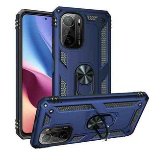 For Xiaomi Poco F3 Shockproof TPU + PC Phone Case with 360 Degree Rotating Holder(Blue)