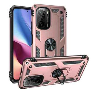 For Xiaomi Poco F3 Shockproof TPU + PC Phone Case with 360 Degree Rotating Holder(Rose Gold)