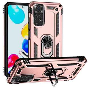 For Xiaomi Redmi Note 11S Shockproof TPU + PC Phone Case with 360 Degree Rotating Holder(Rose Gold)