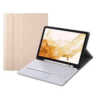 A700B-A Bluetooth Keyboard Leather Case with Pen Slot & Touchpad For Samsung Galaxy Tab S8 11 inch SM-X700 / SM-X706(Gold)