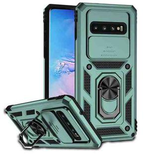 For Samsung Galaxy S10+ Sliding Camshield Holder Phone Case(Dark Green)