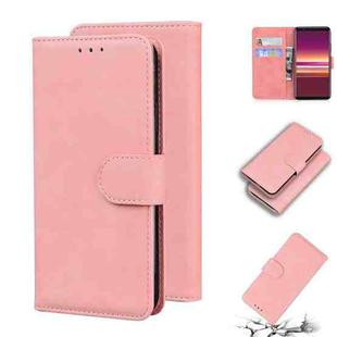 For Sony Xperia 5 Skin Feel Pure Color Flip Leather Phone Case(Pink)