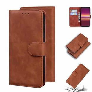 For Sony Xperia 5 Skin Feel Pure Color Flip Leather Phone Case(Brown)