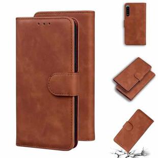 For Sony Xperia 5 III Skin Feel Pure Color Flip Leather Phone Case(Brown)