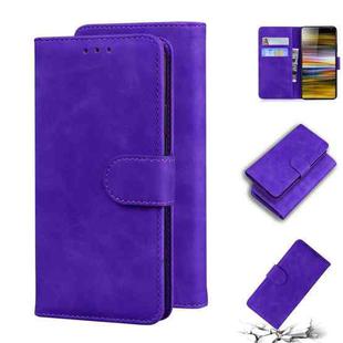 For Sony Xperia 10 Skin Feel Pure Color Flip Leather Phone Case(Purple)