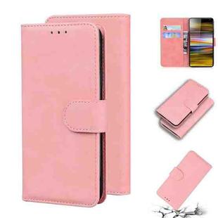 For Sony Xperia 10 Skin Feel Pure Color Flip Leather Phone Case(Pink)
