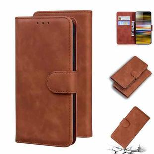 For Sony Xperia 10 Skin Feel Pure Color Flip Leather Phone Case(Brown)
